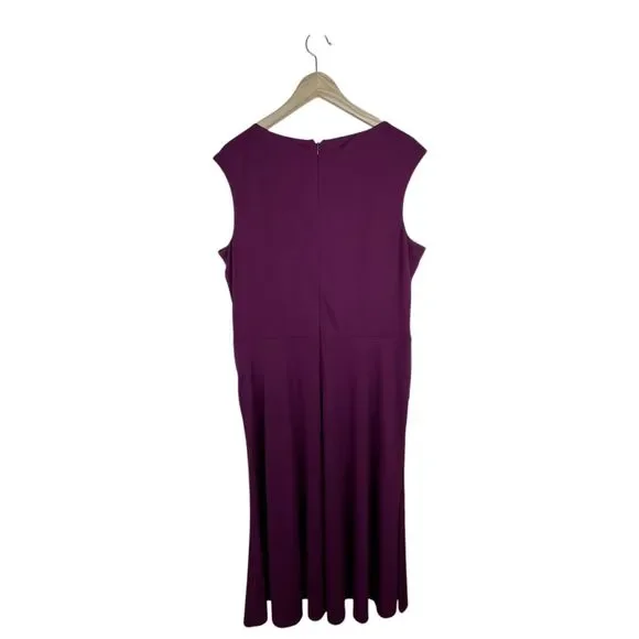 LAUREN Ralph Lauren Women's Twist-Front Jersey Dress Sz 16 Purple Midi A-Line - Picture 5 of 12